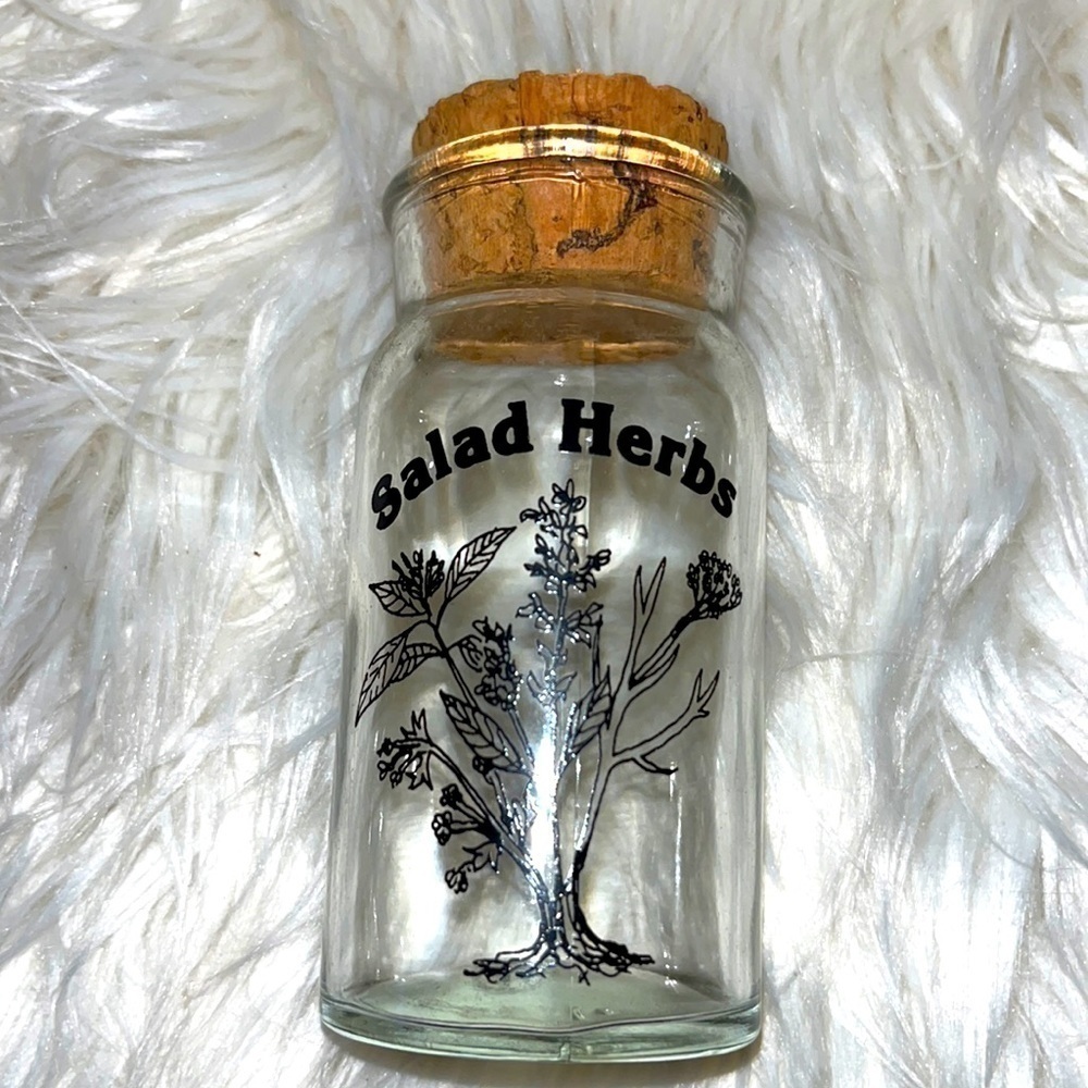 Vintage salad herbs 1970s Wheaton glass spice jar.